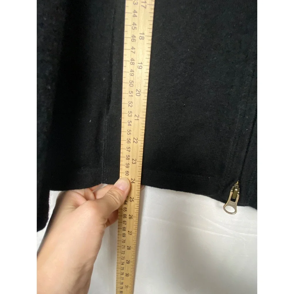 Saks Fifth Avenue Classic Black Cashmere Zip Up Cardigan Sweater Womens M damage